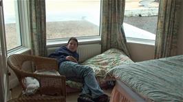 Zac in our comfortable room at the Chy an Kerensa Guest House, Cliff Road, Perranporth